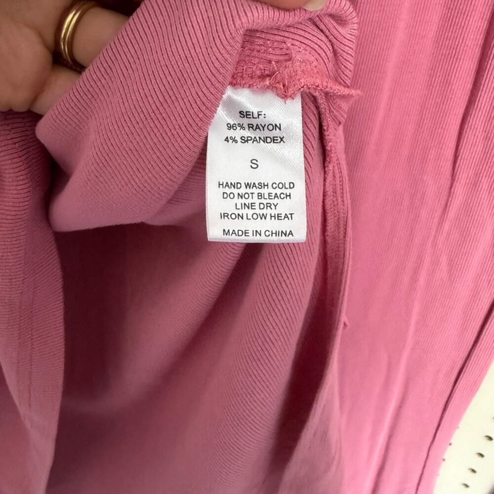 Foxy Kind Pink Ribbed Lounge Set Flare Leg Pants Oversized Shirt S - Picture 5 of 6